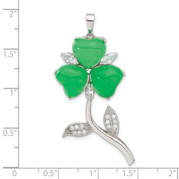 925 Sterling Silver Green Jade Clover 3-Leaf CZ Irish Shamrock Charm Pendant - Picture 5 of 11